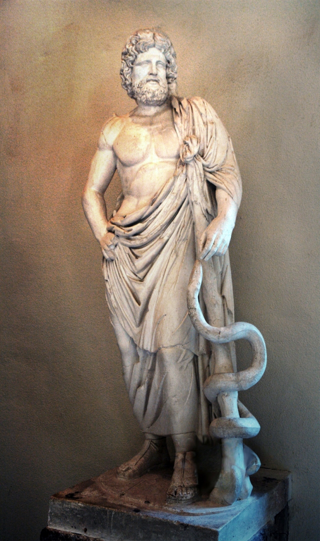 Statue of Asclepius, exhibited in the Museum of Epidaurus Theatre..jpg